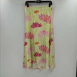 Manuel Canovas Paris Floral High Low Pull on Skirt - Green/Pink - 10/12